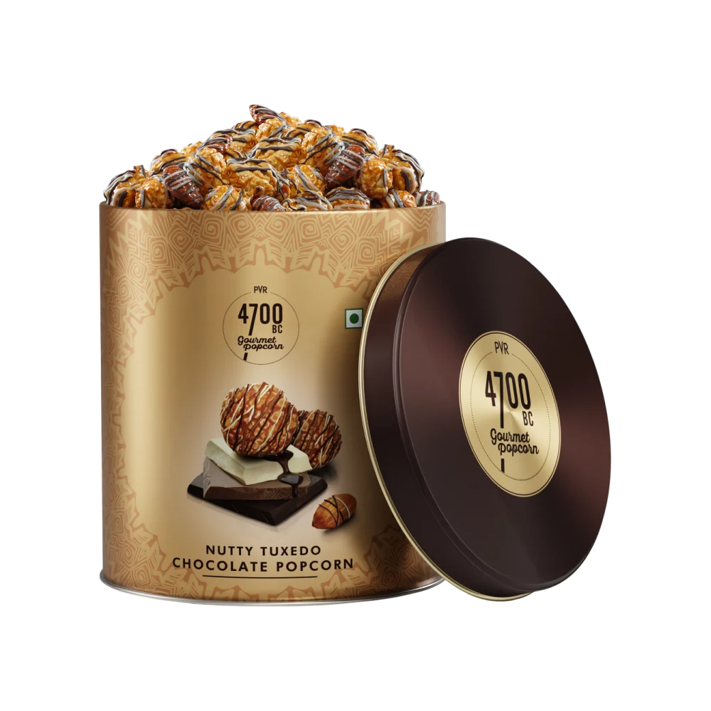 4700BC Nutty Tuxedo Chocolate Gourmet Popcorn Tin