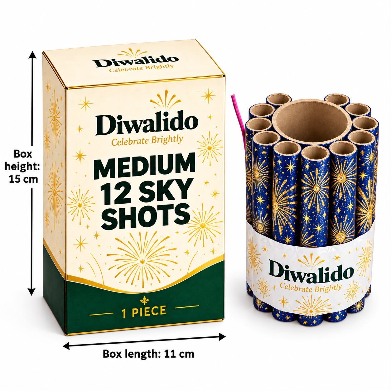 Diwalido Medium 12 Sky Shots - Multi-Shot Aerial Firework, 1 Piece