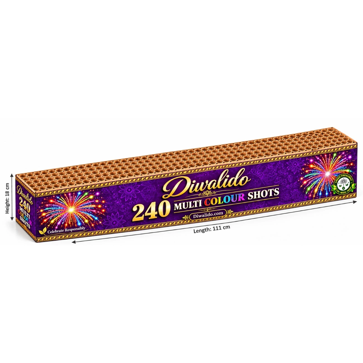 Diwalido 240 Multi Colour Shots - Green Firework Multi-Shot Cake, 1 Piece